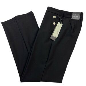 Rachel Zoe Pants Women 6 Black Hi Rise Flare Leg Jersey Knit Pearl Button Detail